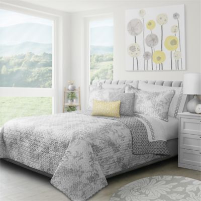 NY&CO Home Idge 3 Piece Quilt Set Y-Shaped Geometric Pattern Bedding grey  king, king - Foods Co.