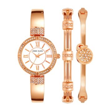 Anne klein rose goldtone crystal bangle and hot sale watch set