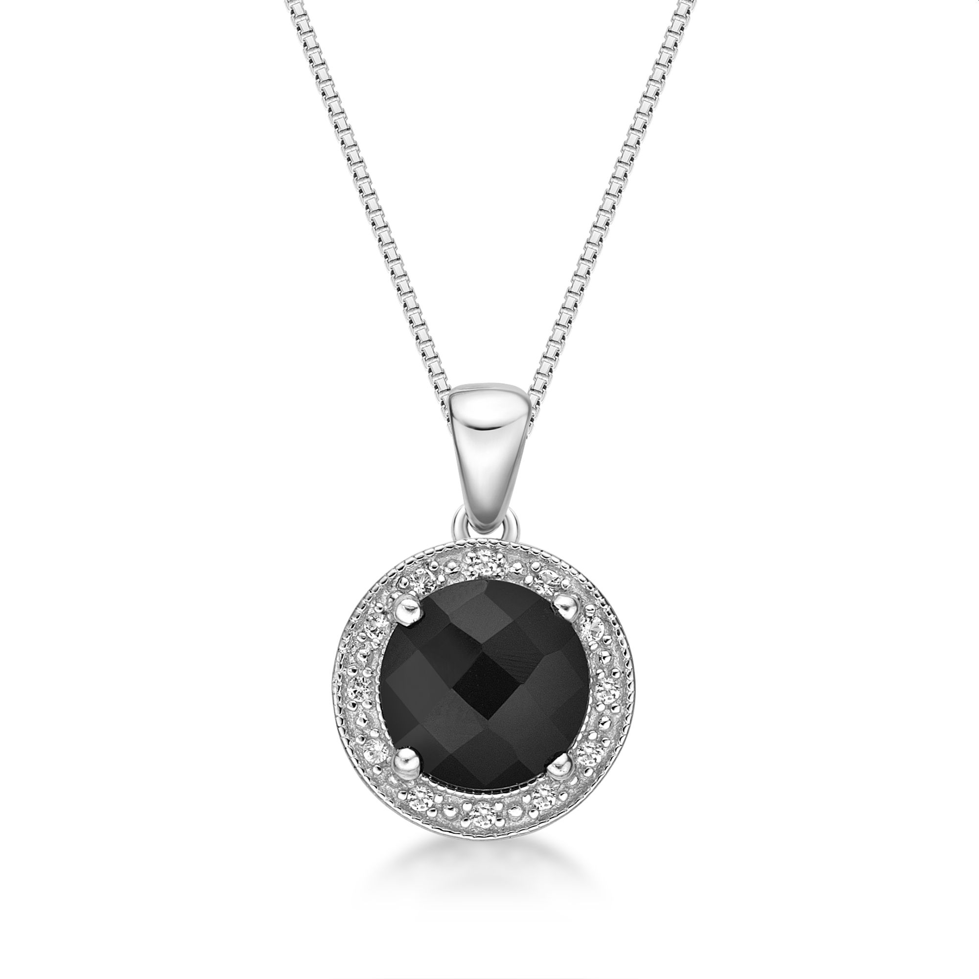 Fingerhut - Rhodium Over Sterling Silver Round Black Genuine