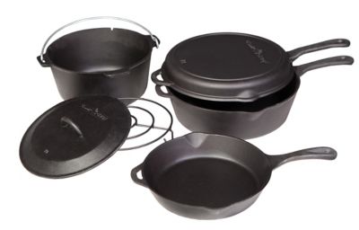 Fingerhut - 5-Pc. Pre-Seasoned Cast Iron Cookware Set