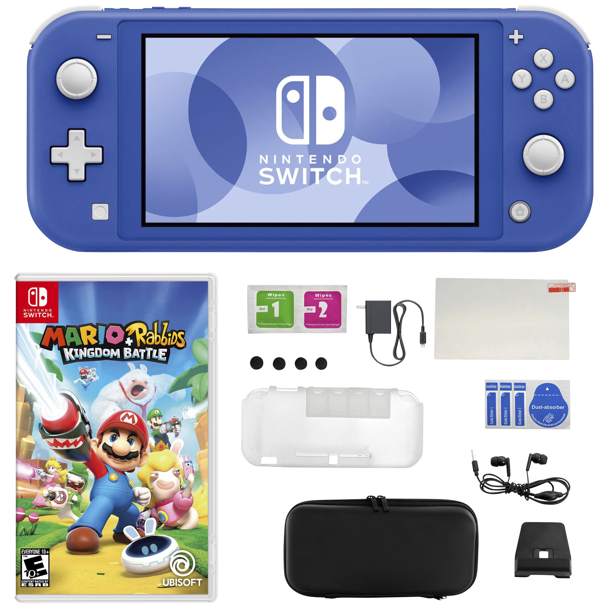 Nintendo Switch Lite System in Deep Blue Bundle with Mario + Rabbids  Kingdom Battle and Accessories Kit