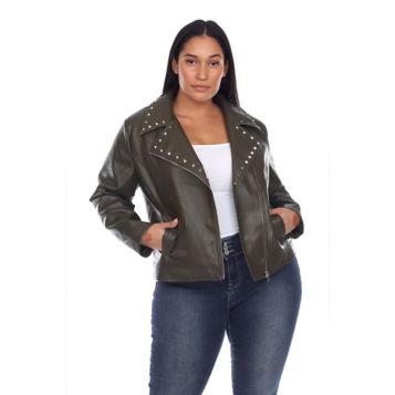 Women's Plus Size Studs Leather Jacket