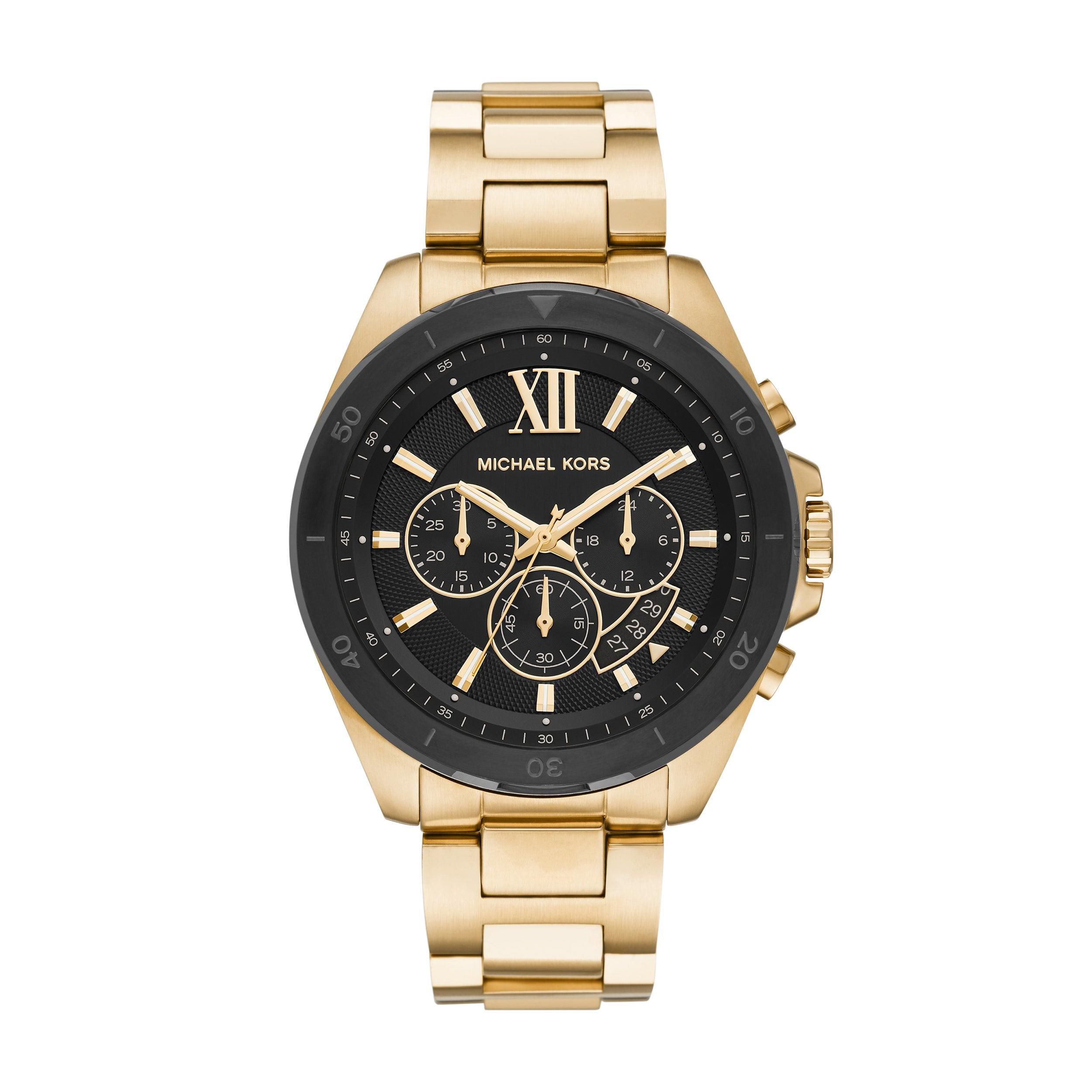 Fingerhut - Michael Kors Men's Oversized Brecken Black Dial Goldtone  Stainless Steel Chronograph Watch