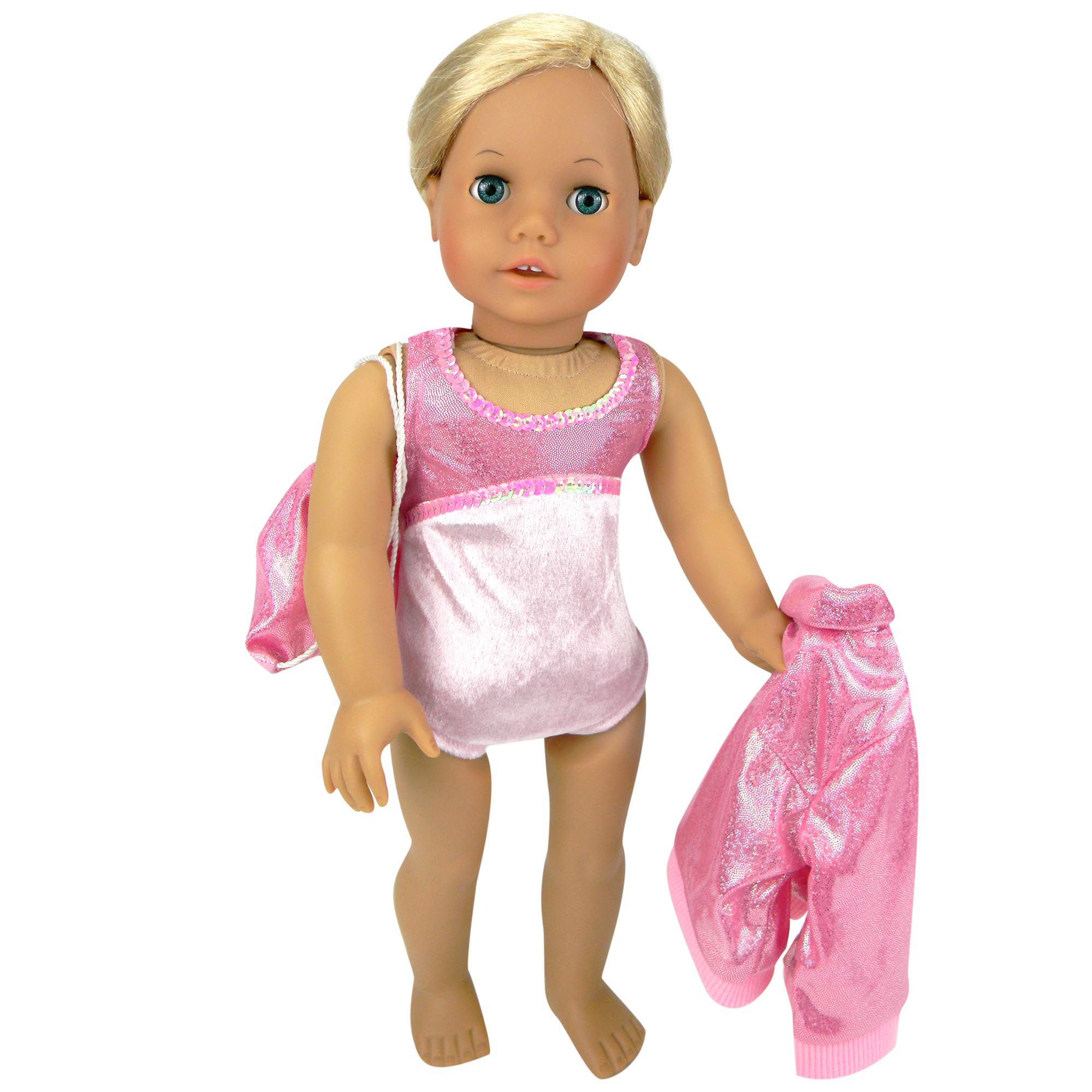 18 inch Doll Gymnastics Outfit Neon Pink - Compatible with18 inch Dolls  Clothes and Accessories (4 Pieces in All) 