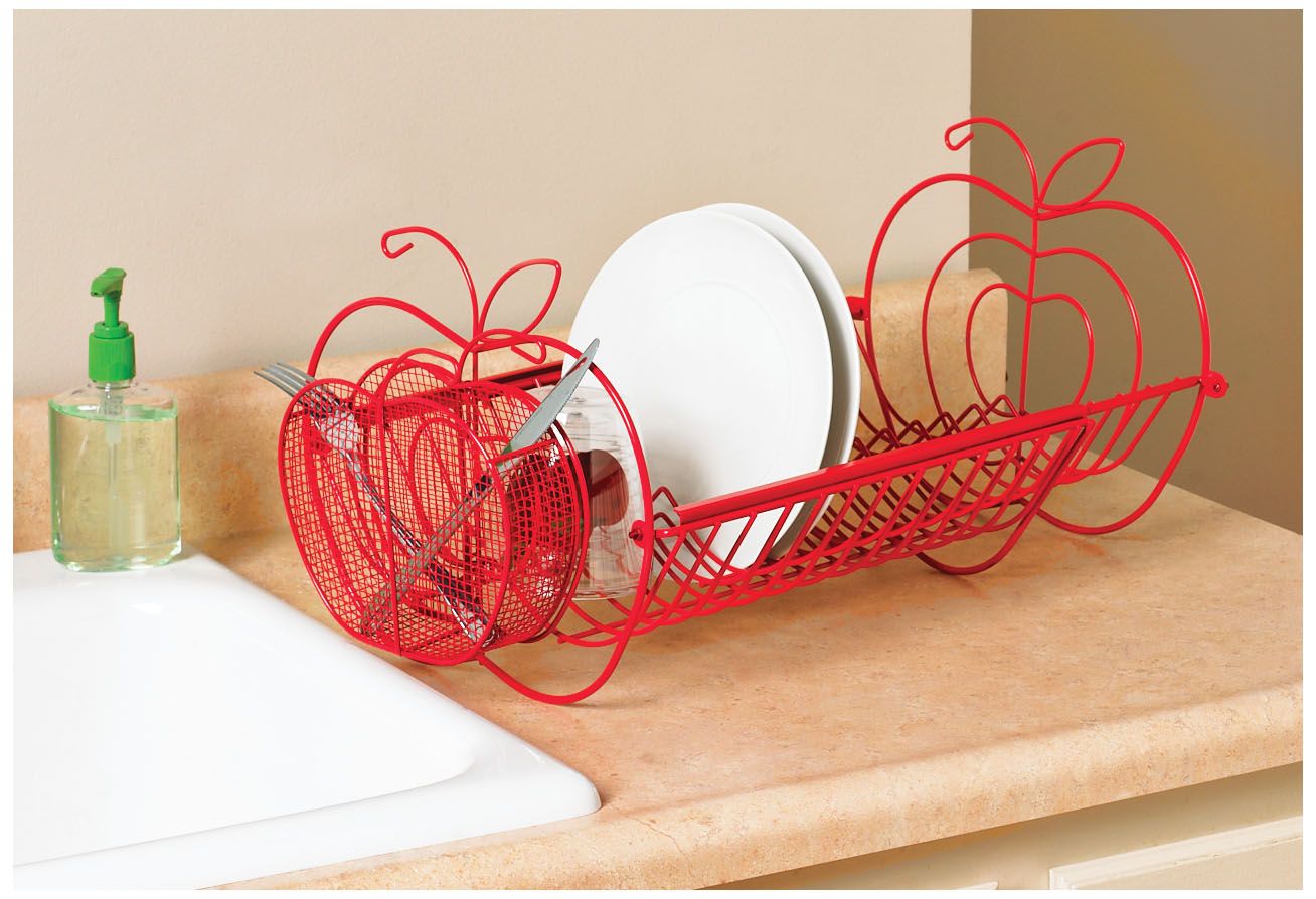 Jumbl Apple Decor Expandable Metal Dish Drying Rack and Dish Strainer for  Kitchen Counter