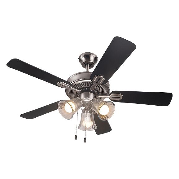 BLACK+DECKER 52-in Brushed Nickle Indoor Downrod or Flush Mount Ceiling Fan  with Light and Remote (4-Blade) in the Ceiling Fans department at