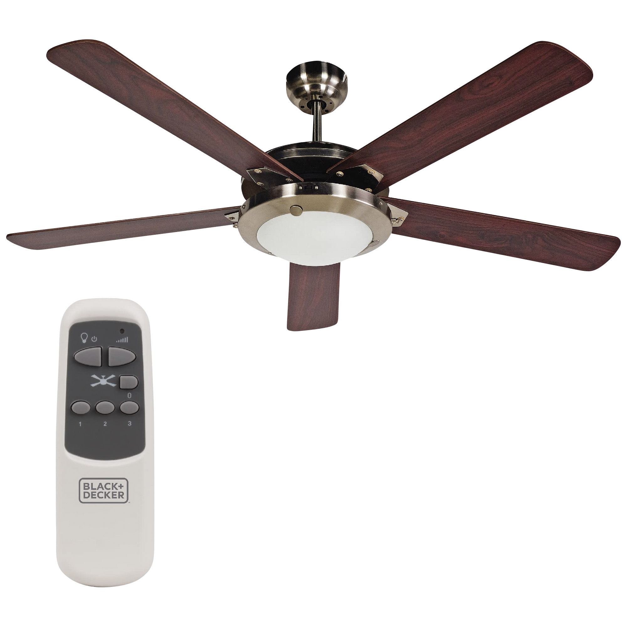 Black + Decker 52 3-Blade Ceiling Fan with Light Kit and Remote -  Mahogany/Natural Wood