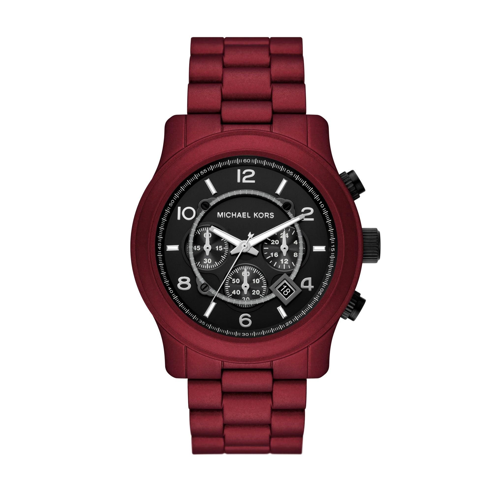 Fingerhut - Michael Kors Men's Runway Black Dial Red Stainless Steel Watch