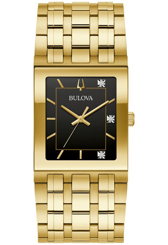 Bulova Men's Gold Diamond Quartz Black Dial Stainless Steel Watch