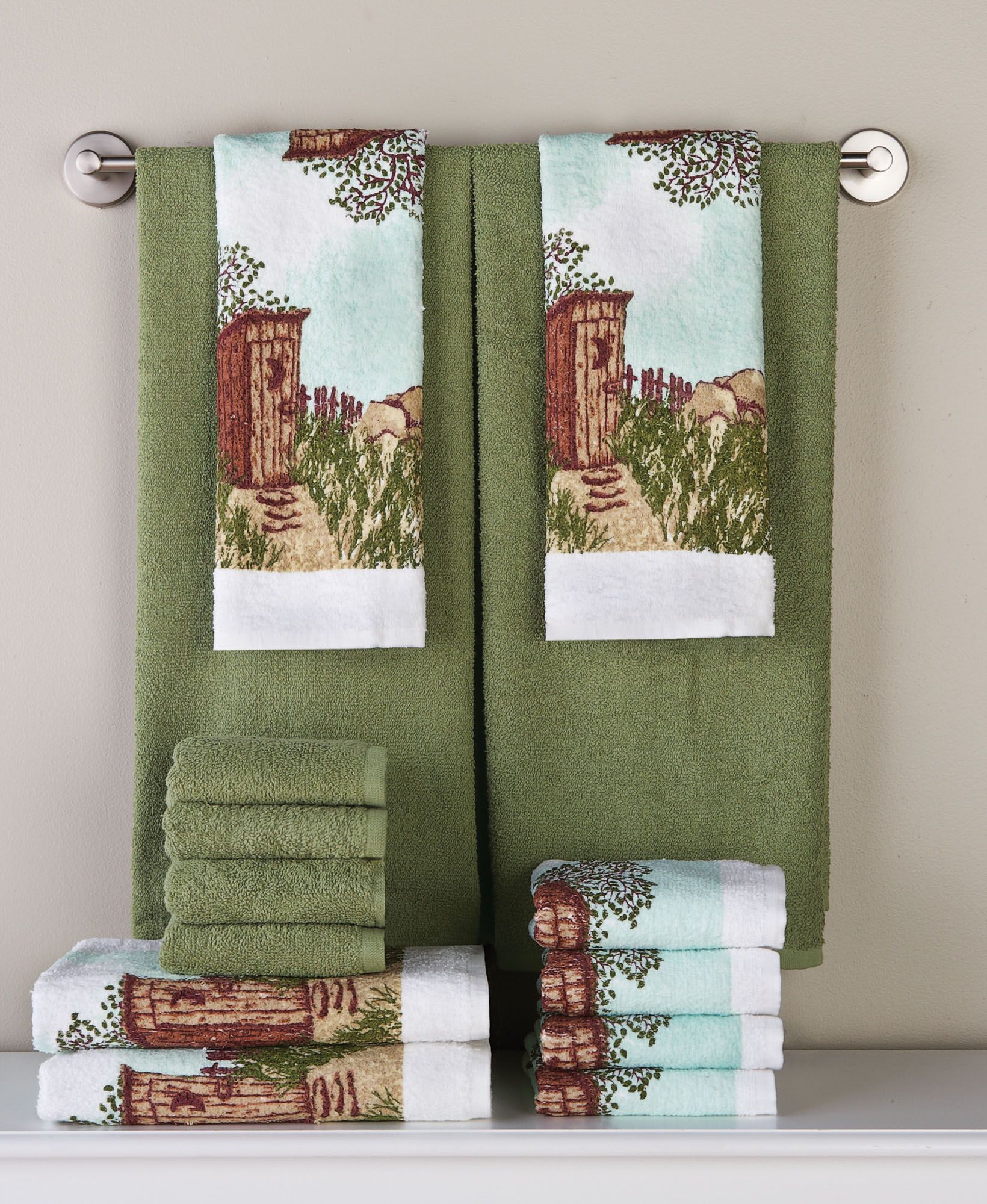 Set of 2 Outhouse Hand Towels for Bathrooms and Kitchen with