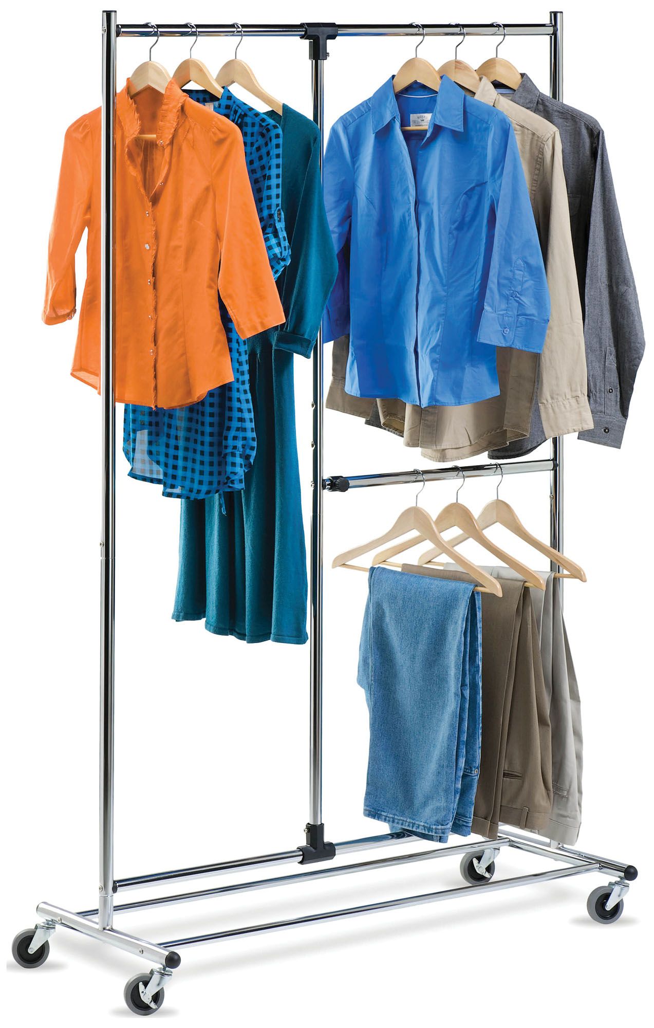 Chrome Heavy-Duty Double Hanging Garment Rack