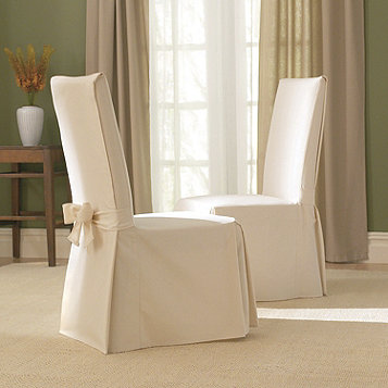 Cotton Duck Long Dining Chair Covers, White Cotton Dining Room Chair Covers