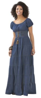 JM Studio Womens Tiered Denim Dress