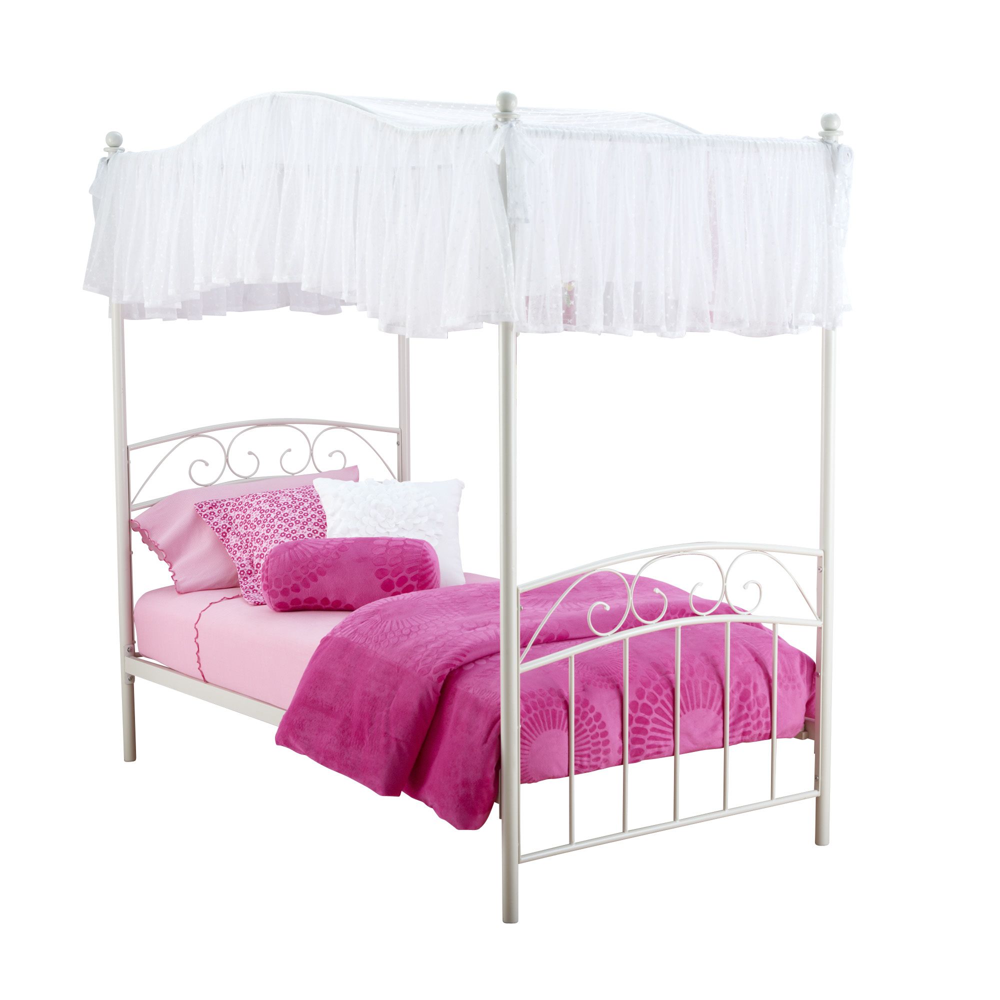 Alcove Twin White 4 Poster Bed With Canopy, White Four Poster Twin Bed