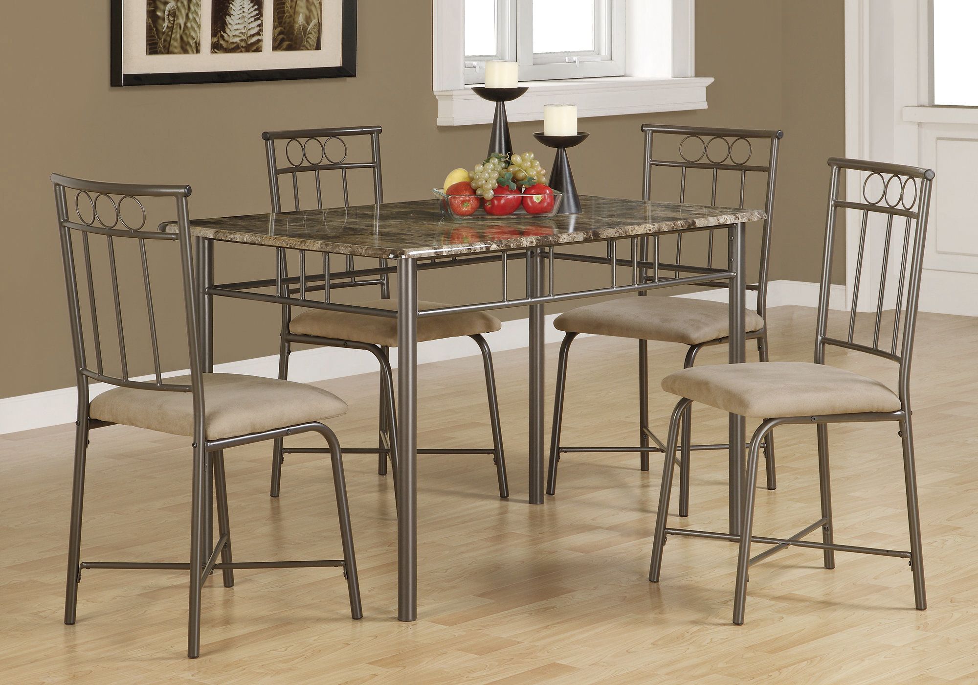 Fingerhut - Monarch Specialties Bronze & Marble 5pc Dining Set