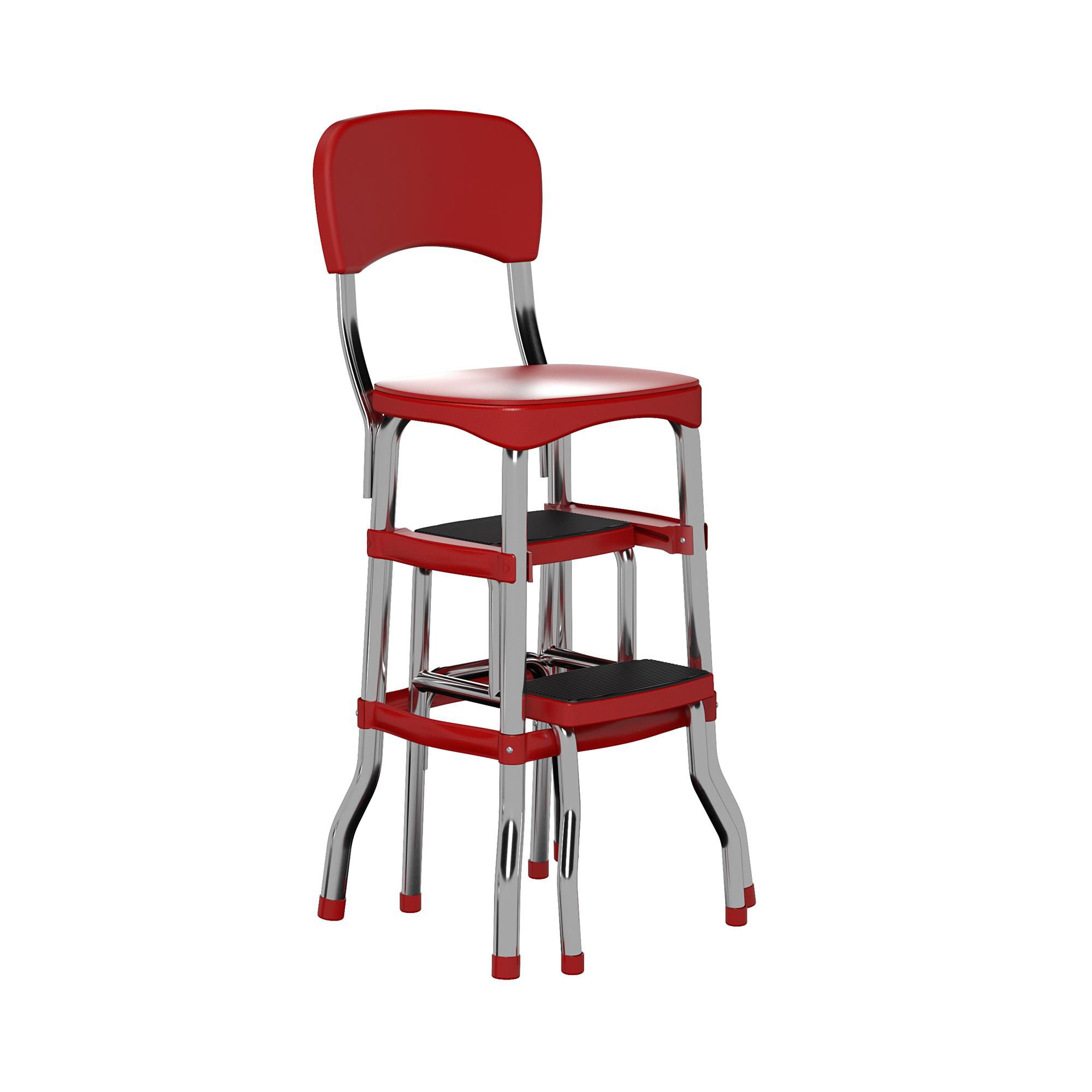 Fingerhut Cosco Retro Chair And Step Stool With Pull Out Steps Red