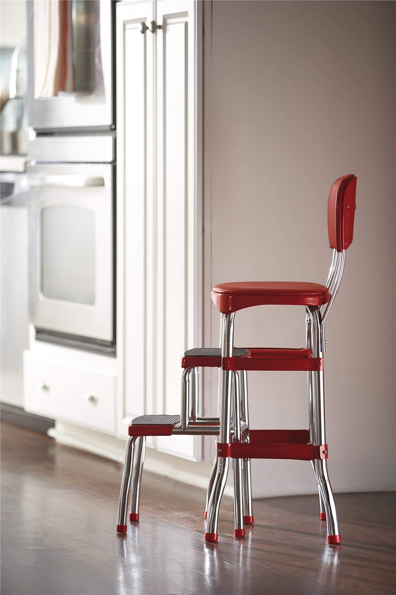 COSCO Retro Chair and Step Stool with Pull Out Steps Red