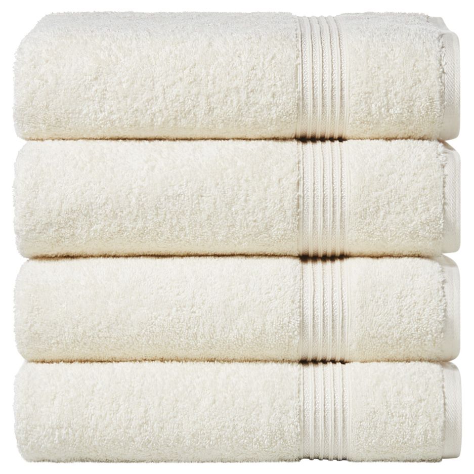 Superior Ultra-Plush 4-Piece Solid Long Staple Cotton Bath Towel Set, Ivory