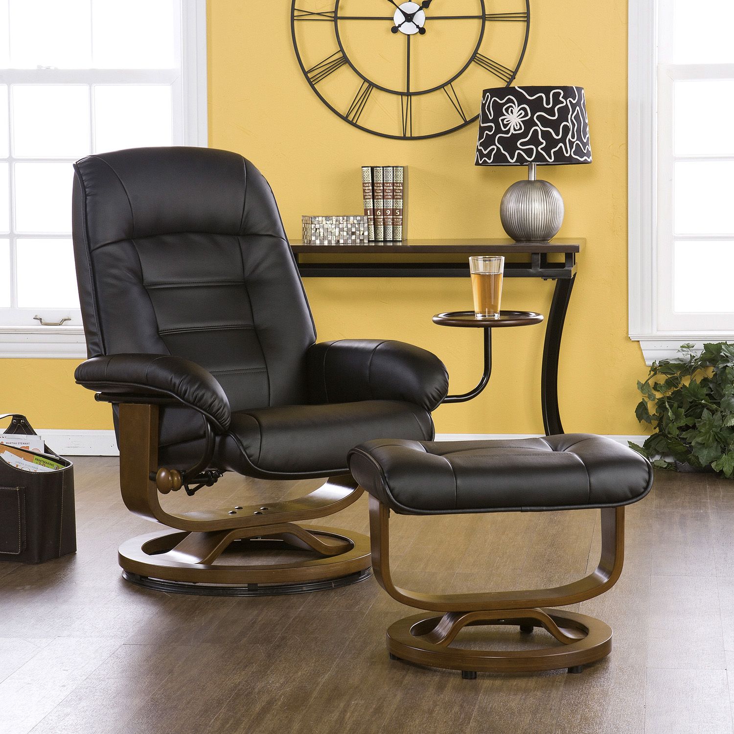 Southern enterprises leather recliner and outlet ottoman