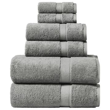 Superior Combed Cotton Plush Solid Hand Towels Set of 6, Grey, Gray