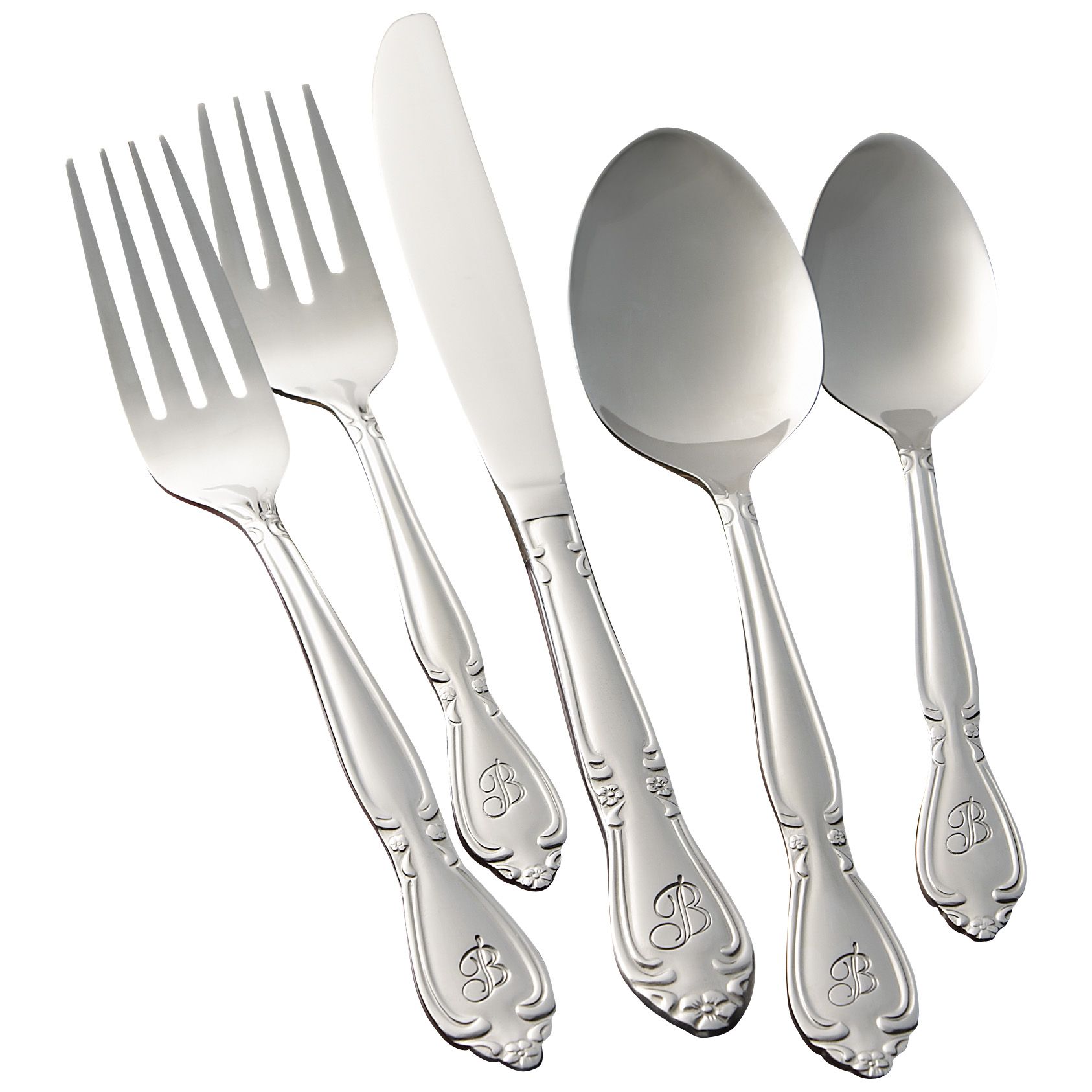 RiverRidge Home Beaded 46 Piece Monogrammed Flatware Set, Letter A