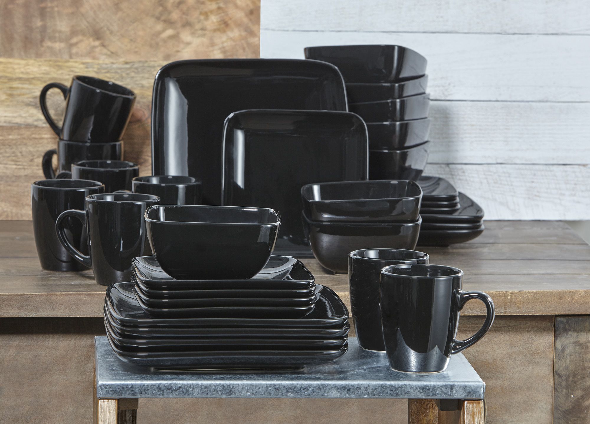 Fingerhut Alcove Square 32 Pc Stoneware Dinnerware Set Black