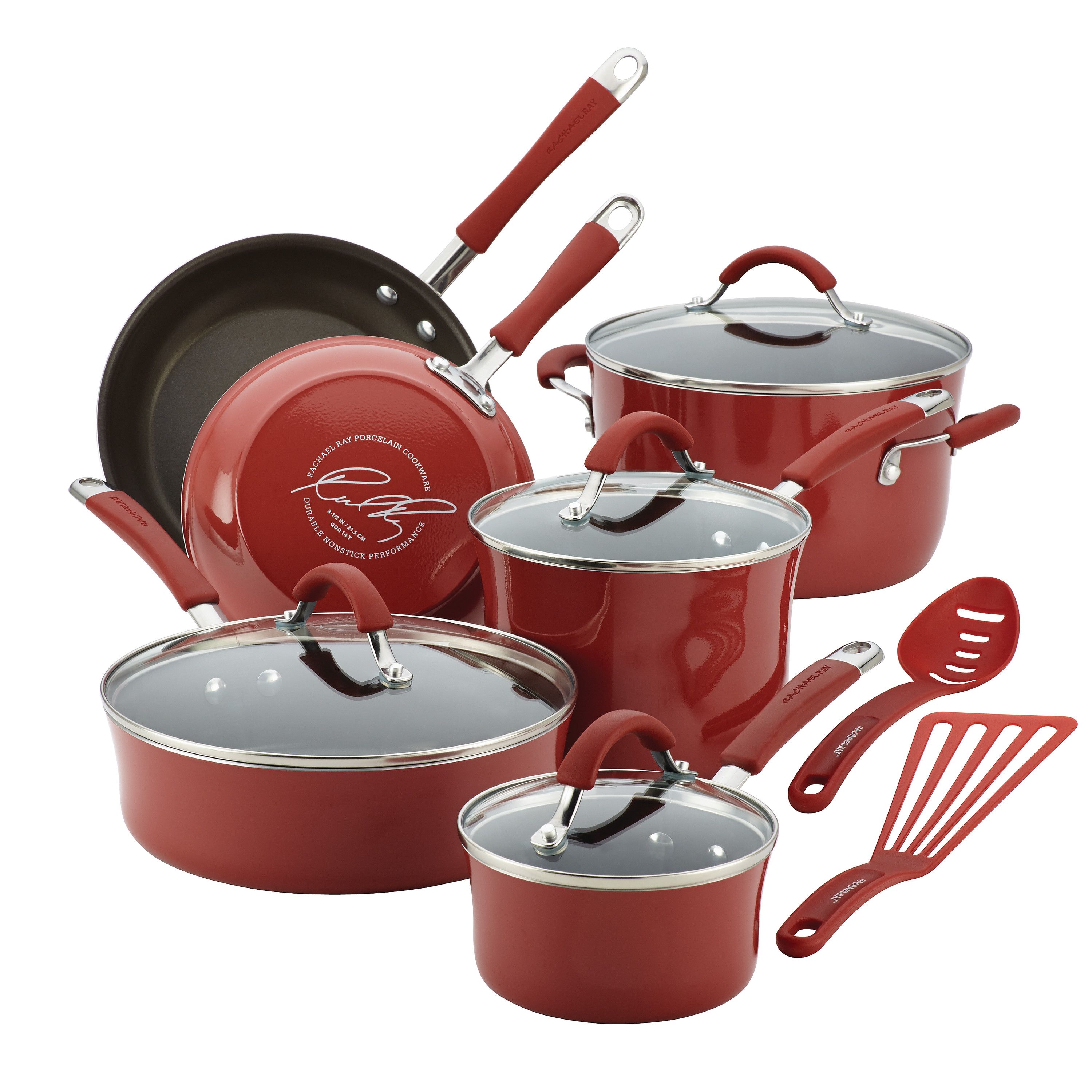 Vintage White & Red Enamel Cooking Pans Set of 3 Camping Rustic Pans