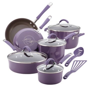 Fingerhut - T-fal Color Luxe 12-Pc. Nonstick Aluminum Cookware Set - Purple