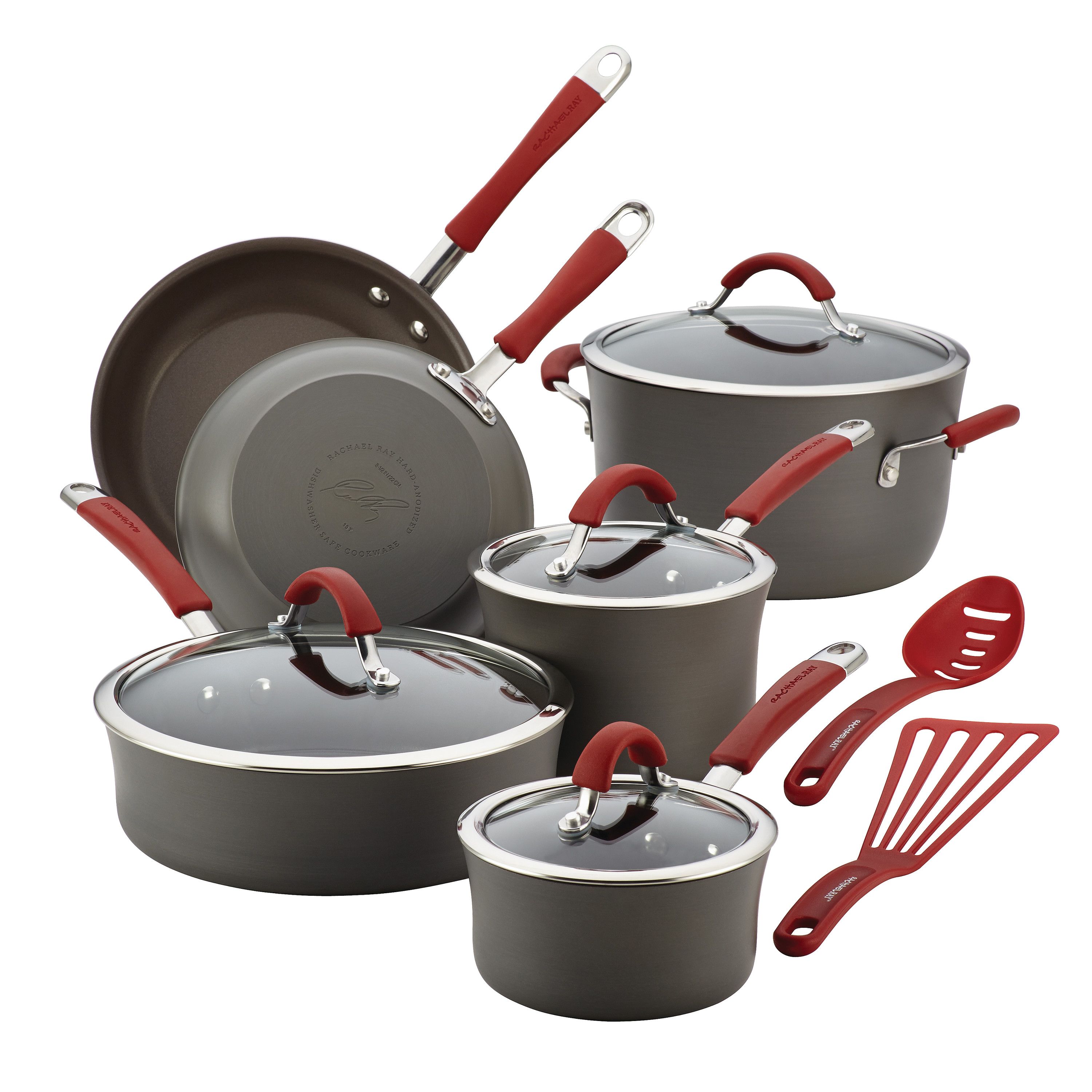 Rachael Ray Cook + Create 10pc Hard Anodized Nonstick Cookware Set with  Black Handles