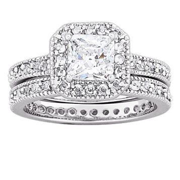 Fingerhut Silvertone Vintage Square Cz Bridal Set