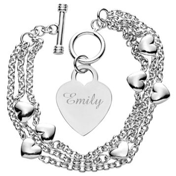 Personalized Heart Charm Bracelet in Sterling Silver