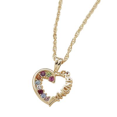 Gold Tone Grandma Birthstone Heart Pendant