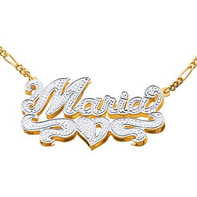 18K Gold Over Silver Heart Name Plate Necklace