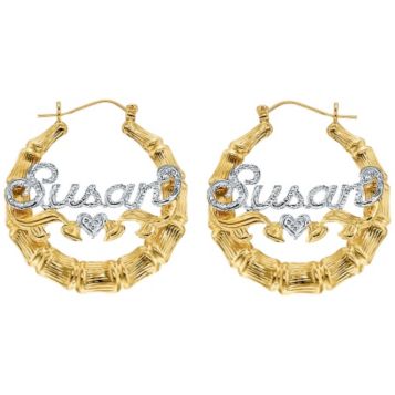 Custom The Cupid Bamboo Hoop Name Earrings - 14K Gold Over Silver / 3 Inches