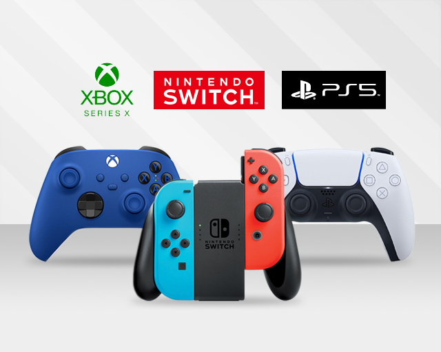 XBox, Nintendo Switch & PS5 game controllers shown