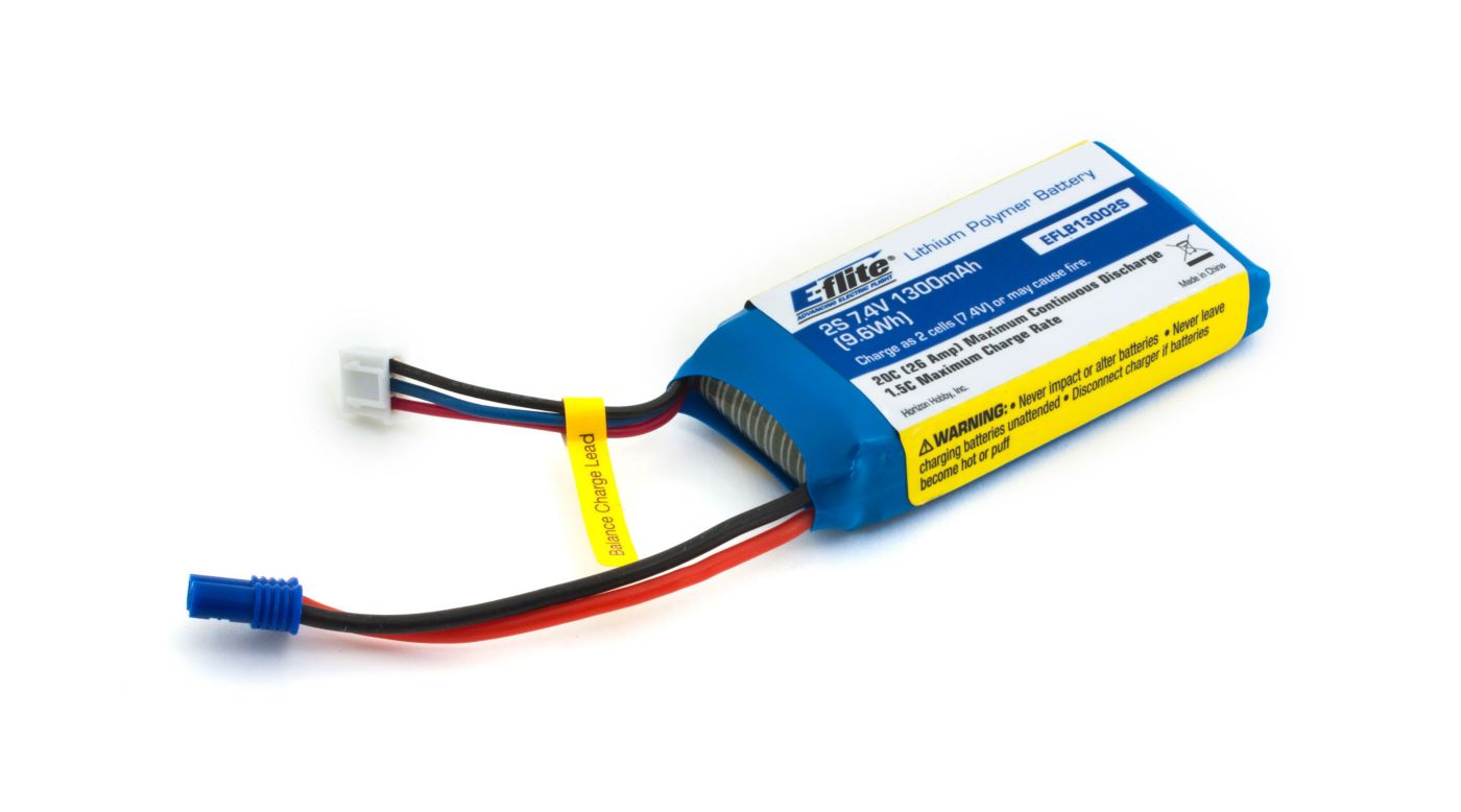 Eflite 1300mAh 2S 7.4V 20C LiPo Battery for RC Airplane or Heli with