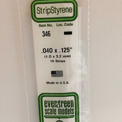 Evergreen 346 Opaque Styrene Strips .040" Thick 24" Long .125" Wide Pkg 15