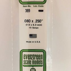 Evergreen 369 Opaque Styrene Strips .080" Thick 24" Long .250" Wide Pkg 10