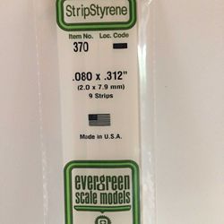 Evergreen 370 Opaque Styrene Strips .080" Thick 24" Long .312" Wide Pkg 9