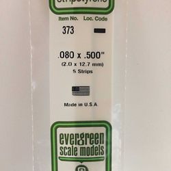 Evergreen 373 Opaque Styrene Strips .080" Thick 24" Long .500" Wide Pkg 5