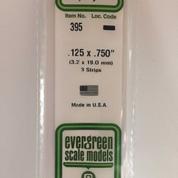Evergreen 395 Opaque Styrene Strips .125" Thick 24" Long .750" Wide Pkg 3