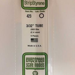 Evergreen 423 Opaque Styrene Tubes 24" Long 3/32" Diameter Pkg 9