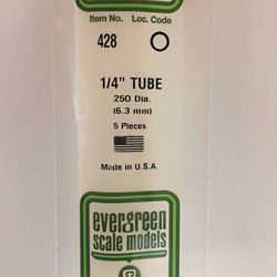 Evergreen 428 Opaque Styrene Tubes 24" Long 1/4" Diameter Pkg 5