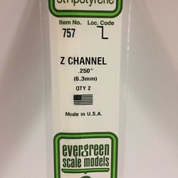 Evergreen 757 Z Channel Styrene Strips 14" .250" Pkg 2