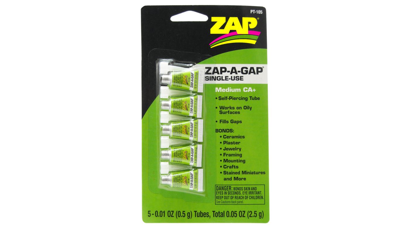 ZapAGap Medium CA+ Single Use Tubes, 5 x 1/2 gram, Carded HorizonHobby