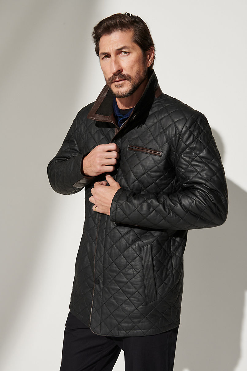 Christian Quilted Italian Lambskin Leather Coat