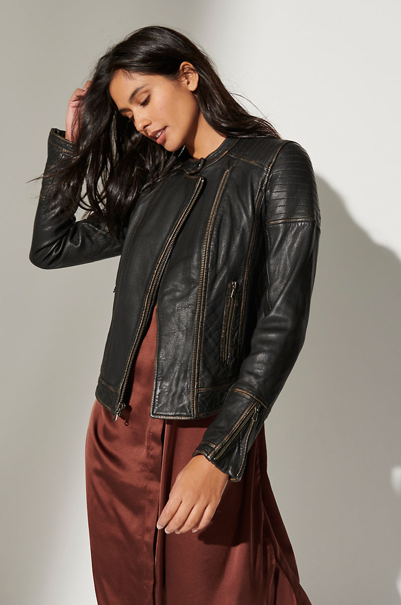 Chelsea Lambskin Leather Moto Jacket