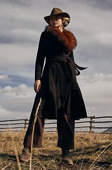 Alicia Goat Suede Leather Coat with Detachable Fox Fur Collar