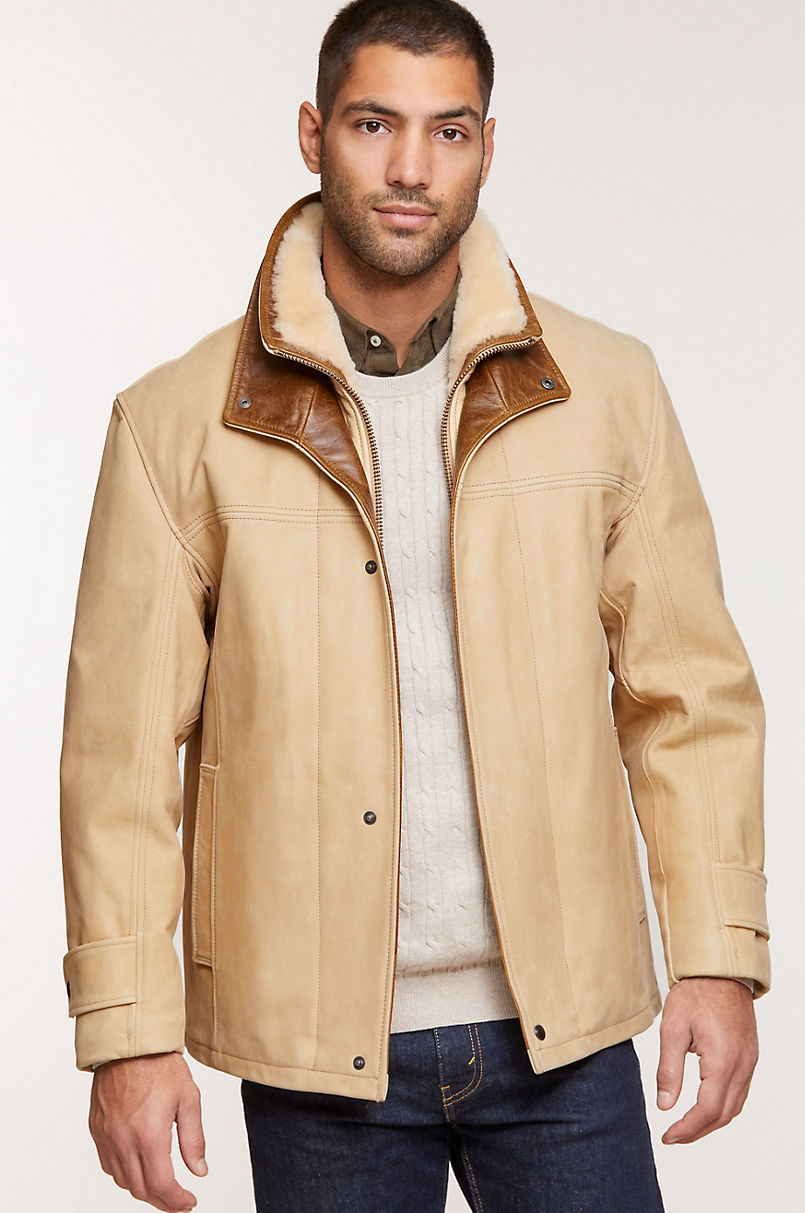 Jack Frost Calfskin Leather Coat with Shearling Lining