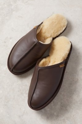 mens leather shearling lined slippers